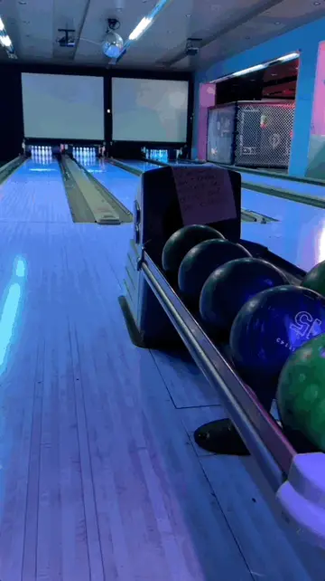 Neon bowling lanes at The Nerd bar arcade in Downtown Las Vegas